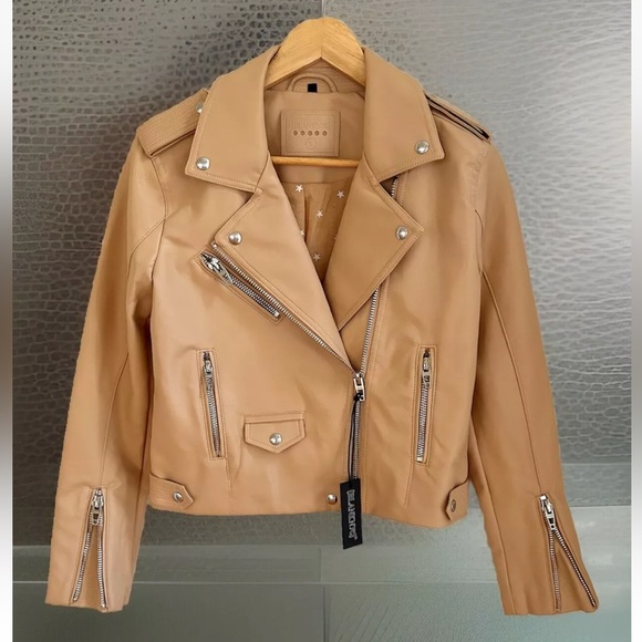 Blank NYC Butterscotch Faux Leather Cropped Moto Jacket NWT Size Small - Picture 1 of 13